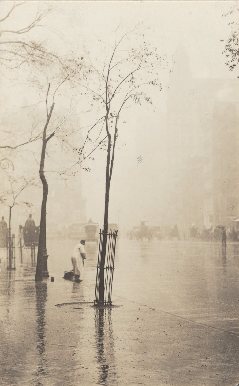 De straatveger en het kleine boompje door Alfred Stieglitz