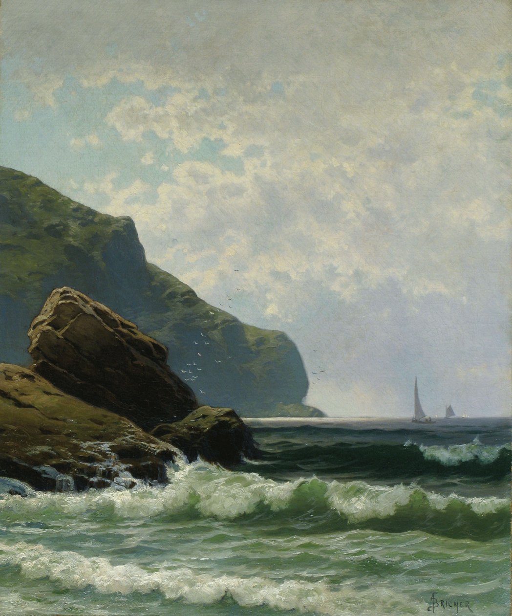 Zeegezicht met boten voor de kust door Alfred Thompson Bricher door Alfred Thompson Bricher