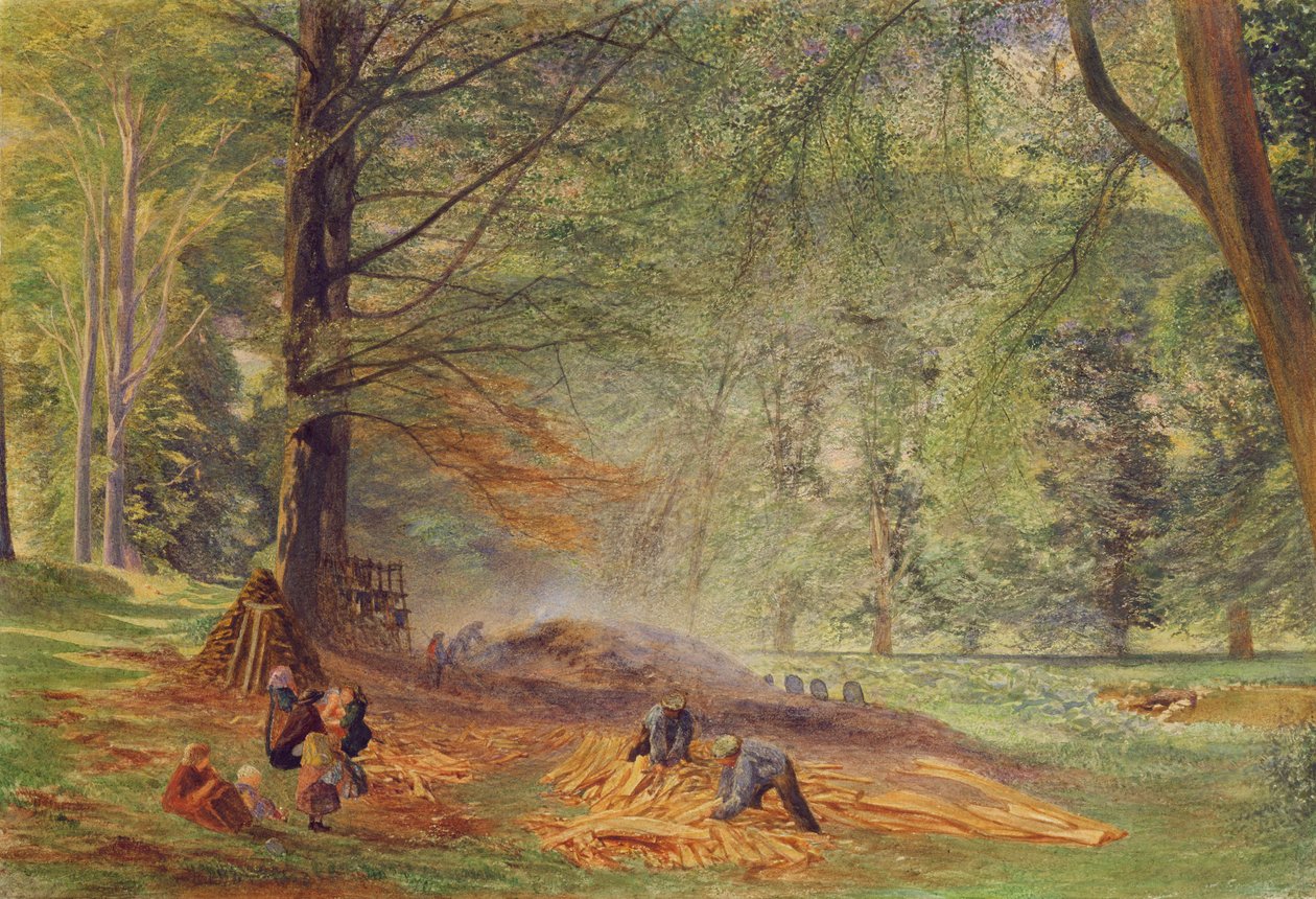 Houtskoolbranders in Rokeby Park door Alfred William Hunt