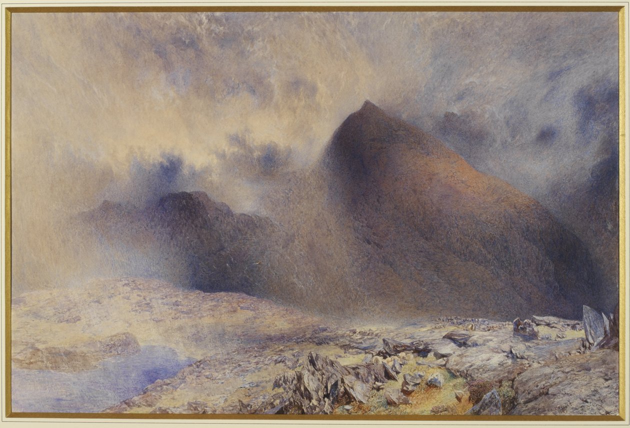 Mount Snowdon door opklarende wolken, 1857 door Alfred William Hunt