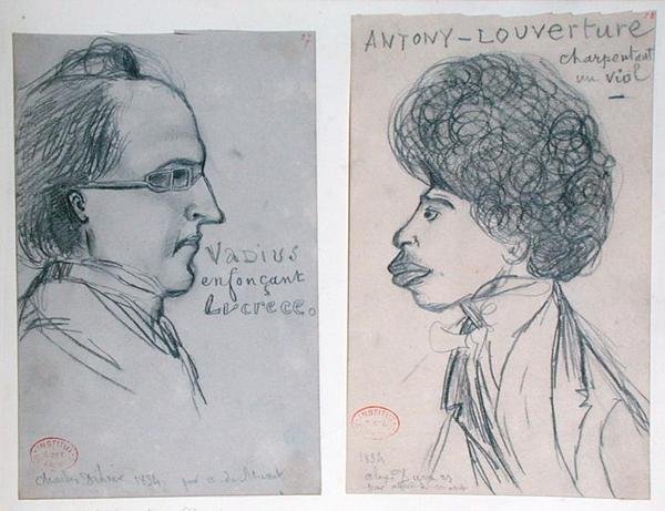 Portretten van Charles Nodier (1780-1844) of Gustave Planche (1808-57) en Alexandre Dumas Pere (1802-70) door Alfred de Musset