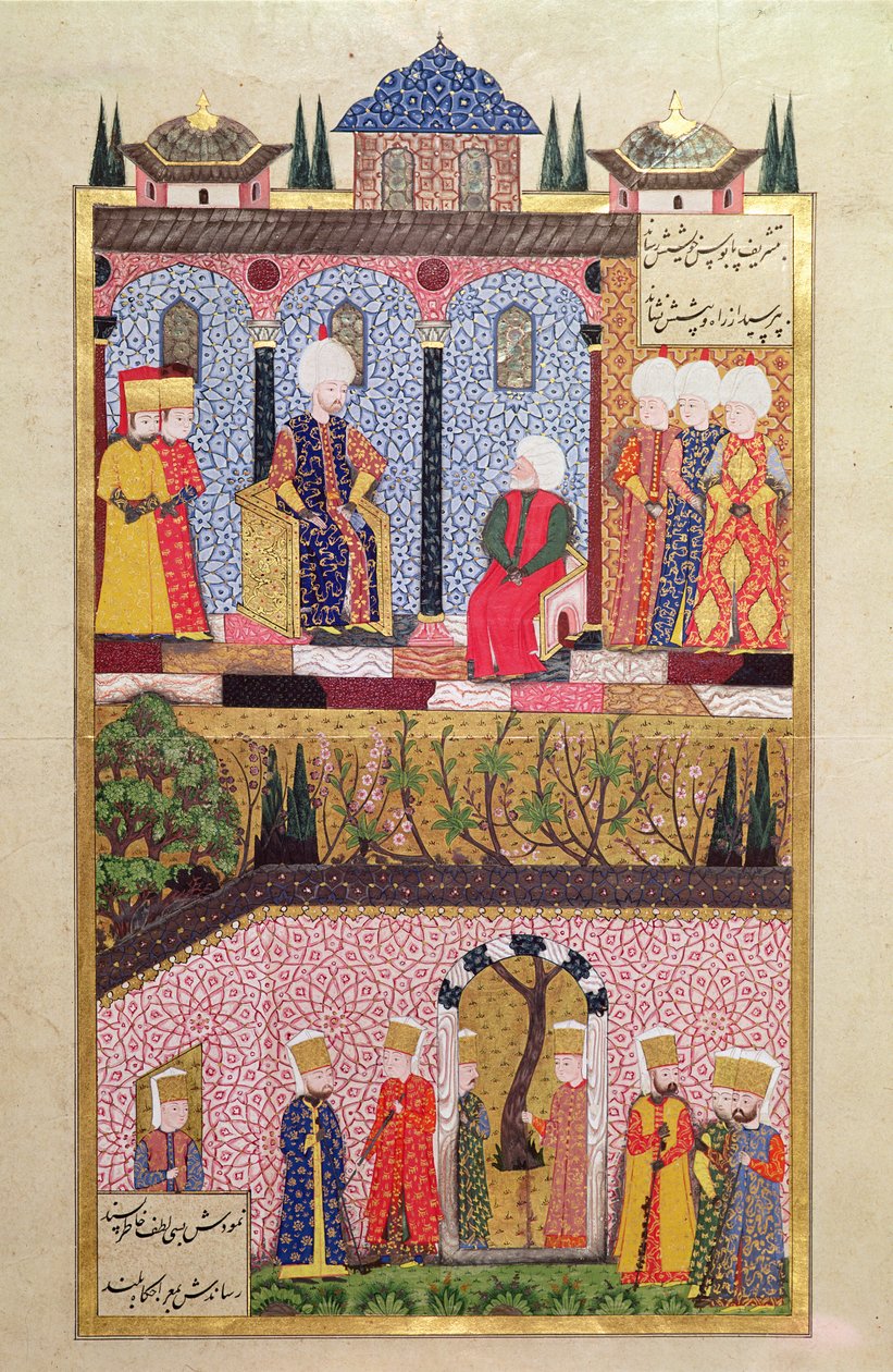 De presentatie van geschenken aan Suleyman I (1495-1566) ter gelegenheid van de besnijdenis van zijn zonen Bayezid en Cihangir in 1530, uit de 