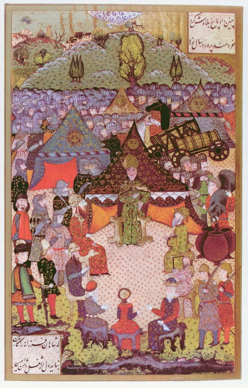 De koning van Hongarije, Lajos II (1506-26) in raad voor de slag bij Mohacs in 1526, 1558 door Ali Amir Beg