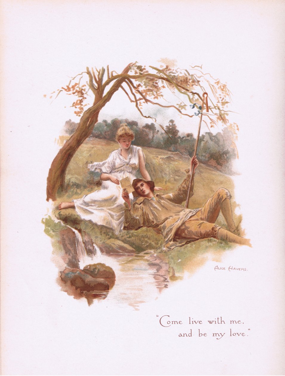 Kom leef met mij en wees mijn liefde, uit Some Old Love Songs gepubliceerd door Hildesheimer & Faulkner, 1892 door Alice Havers