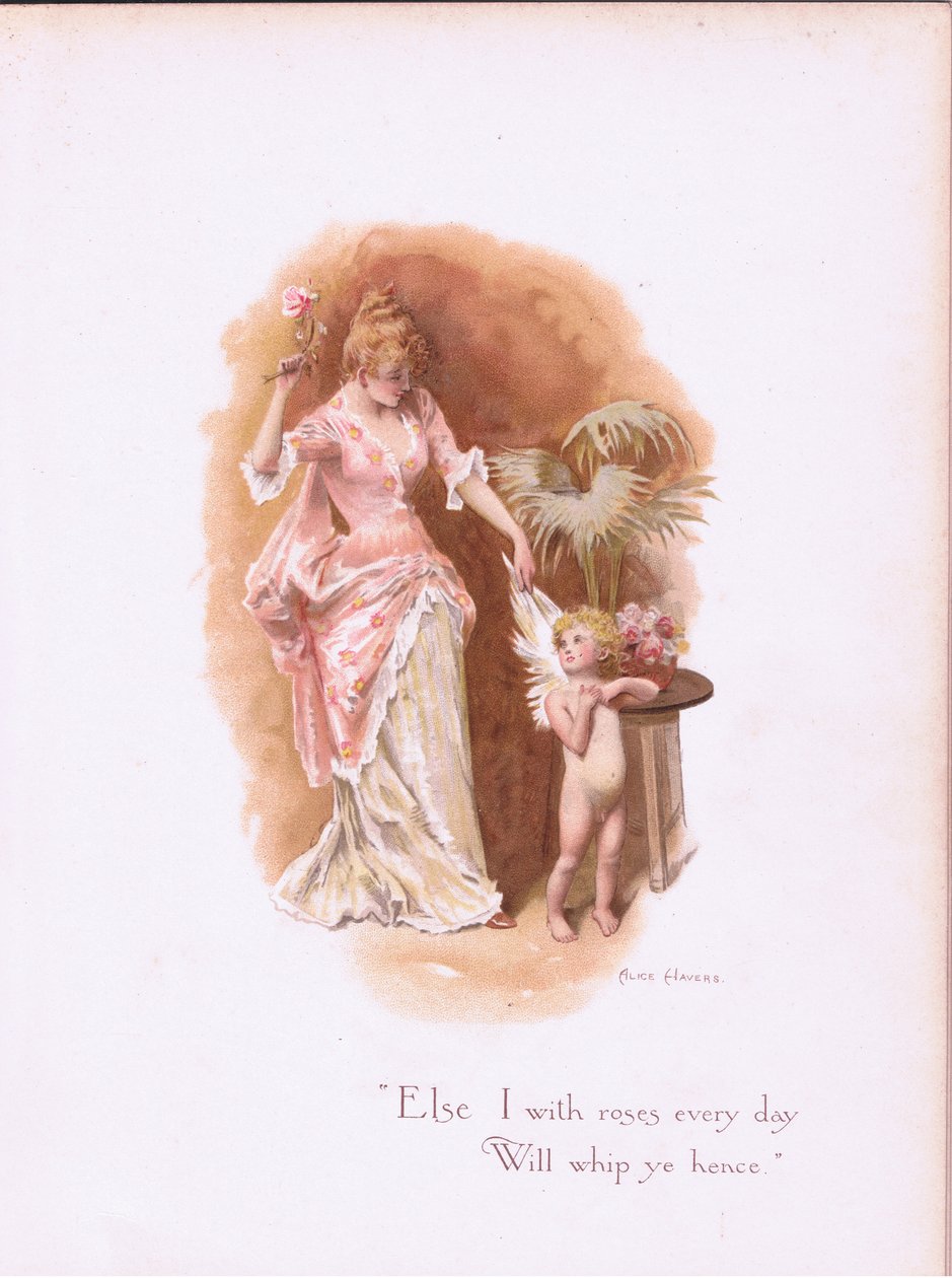 Ik zal je elke dag met rozen slaan, uit Some Old Love Songs gepubliceerd door Hildesheimer & Faulkner, 1892 door Alice Havers