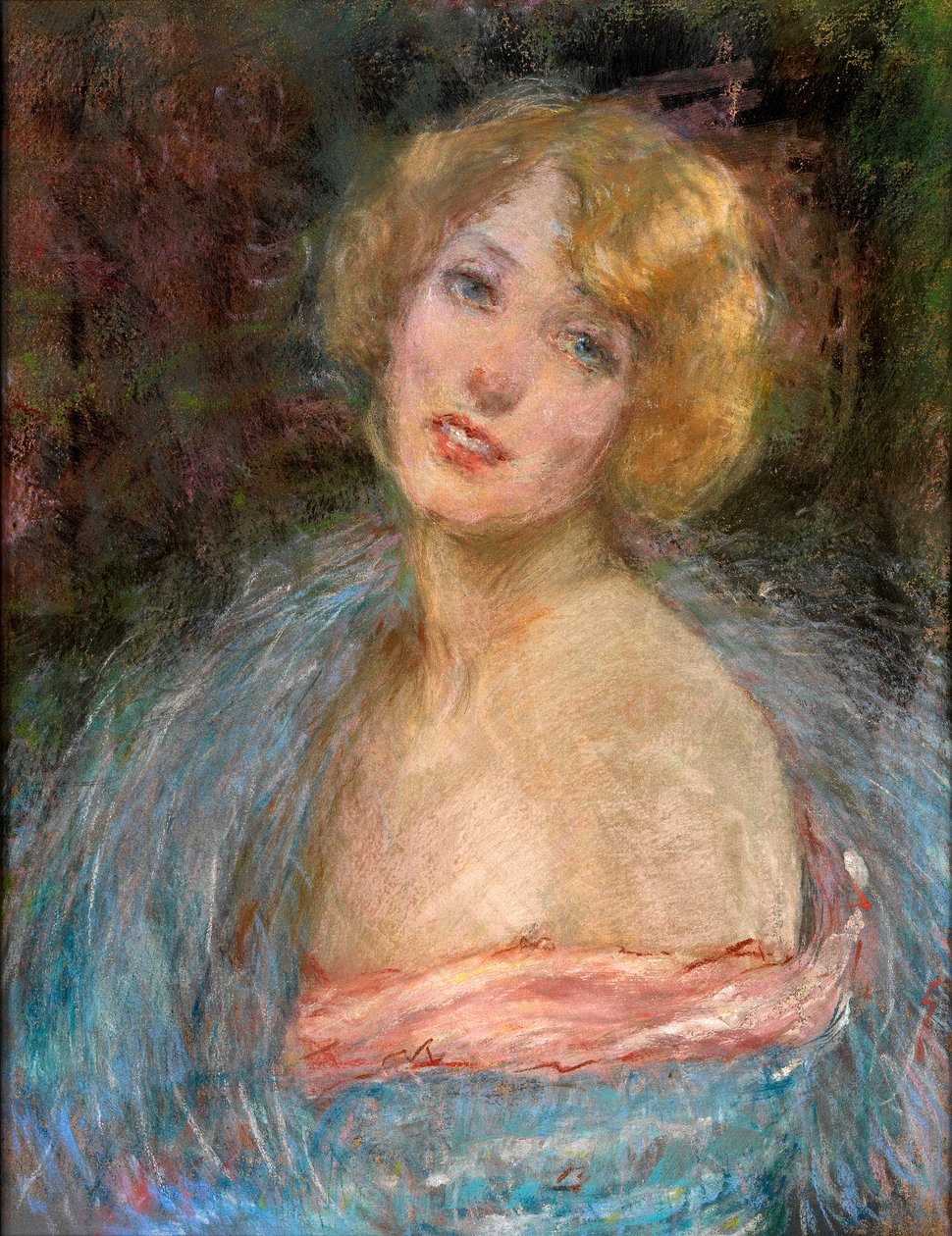 Blond meisje met boa door Alice Pike Barney