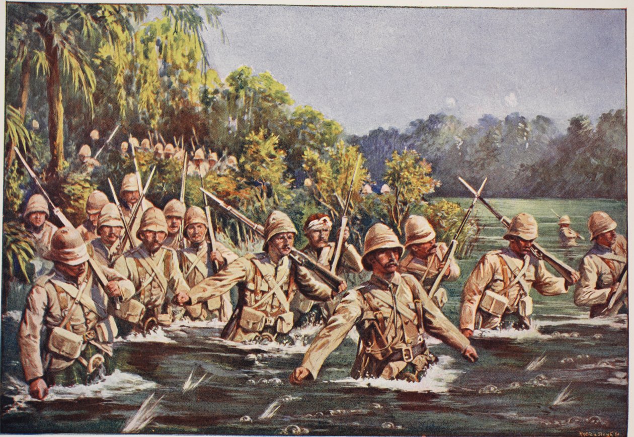 De Argyll en Sutherland Highlanders steken de Modderrivier over, illustratie uit 