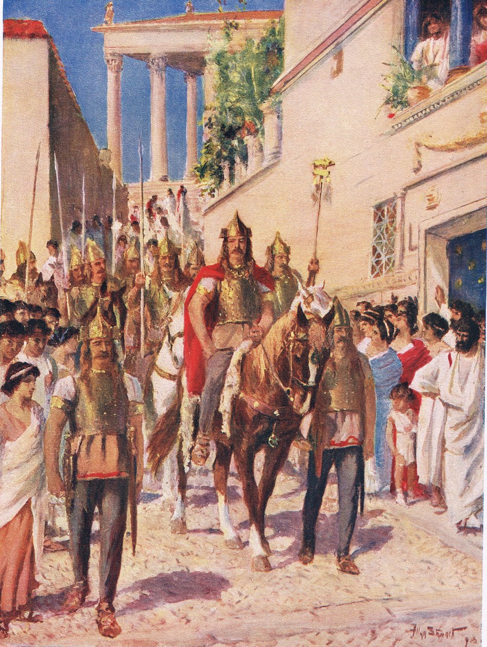 Alarik de Goot betreedt Athene in 395, illustratie uit 