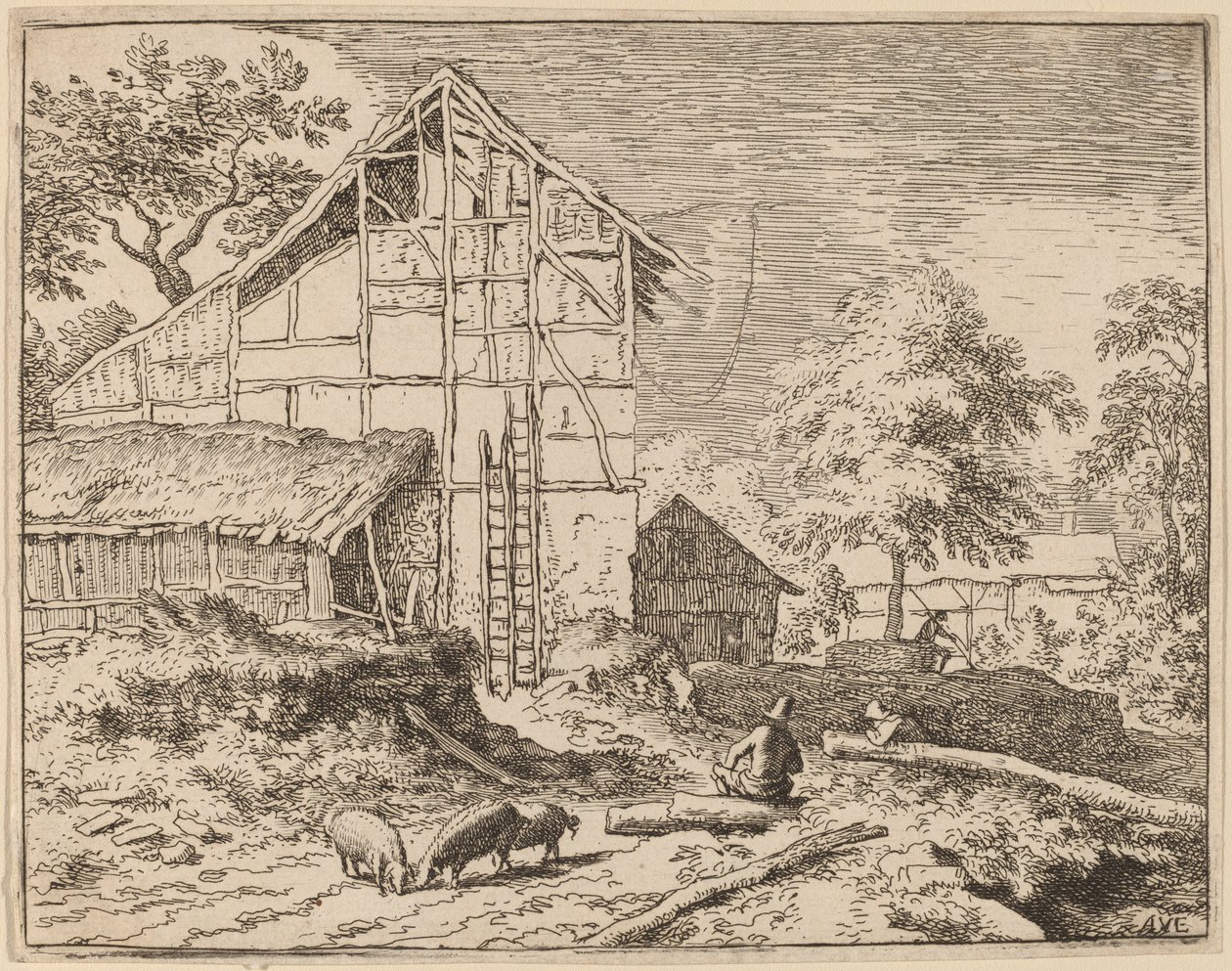 Huisje met twee ladders door Allart van Everdingen