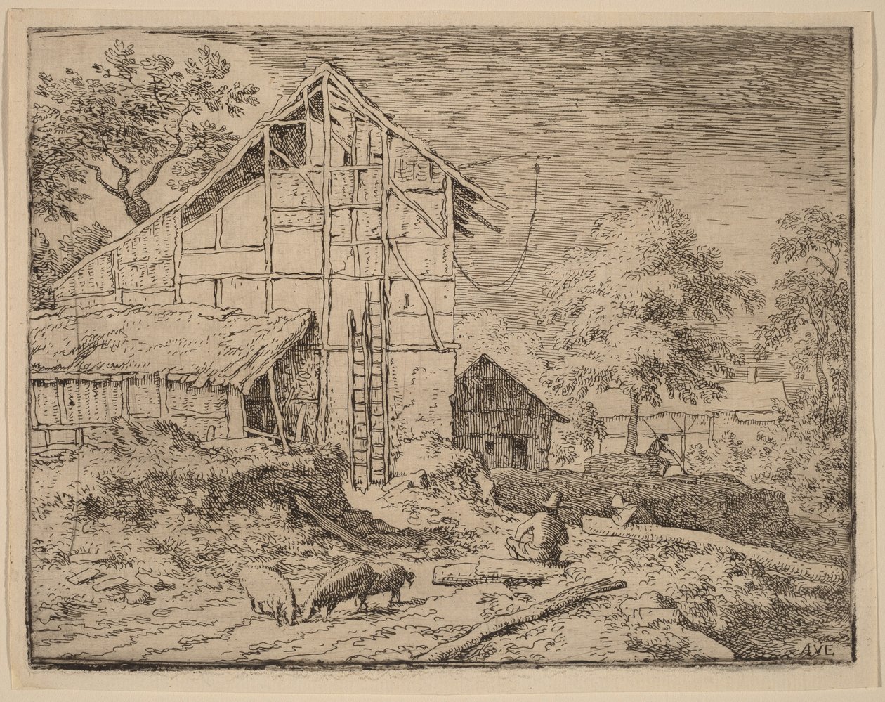 Huisje met twee ladders door Allart van Everdingen