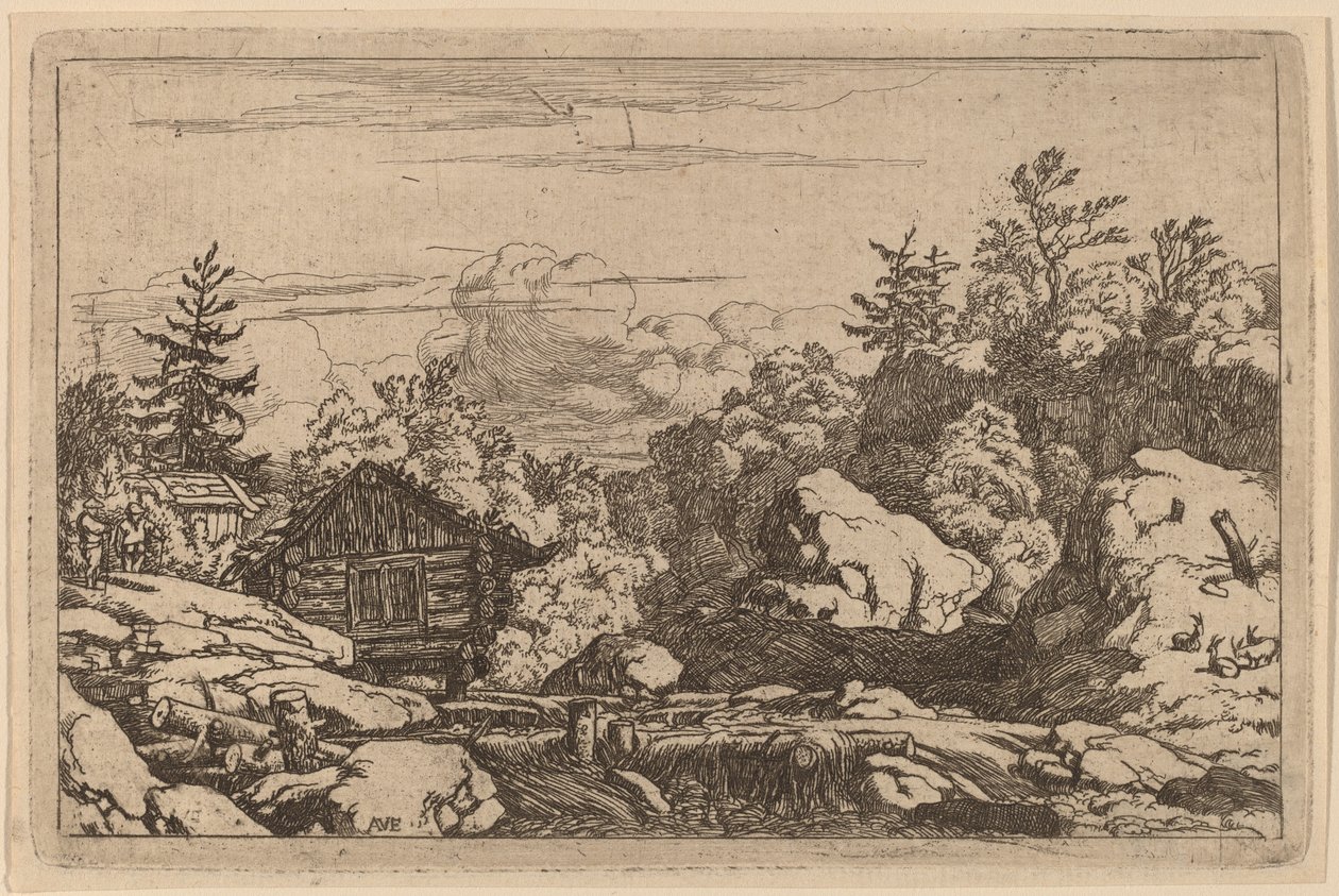 Huisjes aan de oever, waarschijnlijk ca. 1645-1656 door Allart van Everdingen