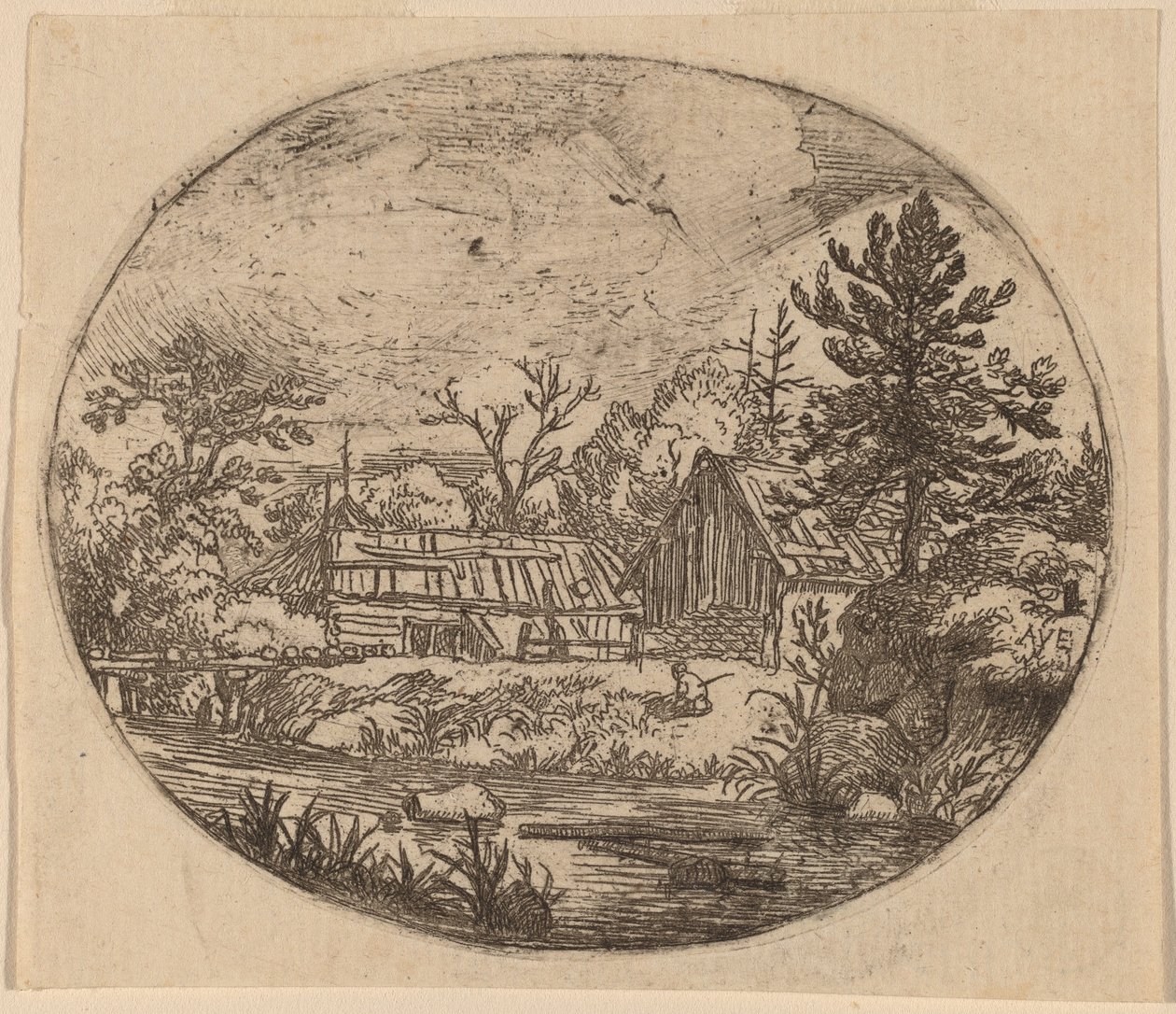 Hamlet aan de oever van een rivier door Allart van Everdingen