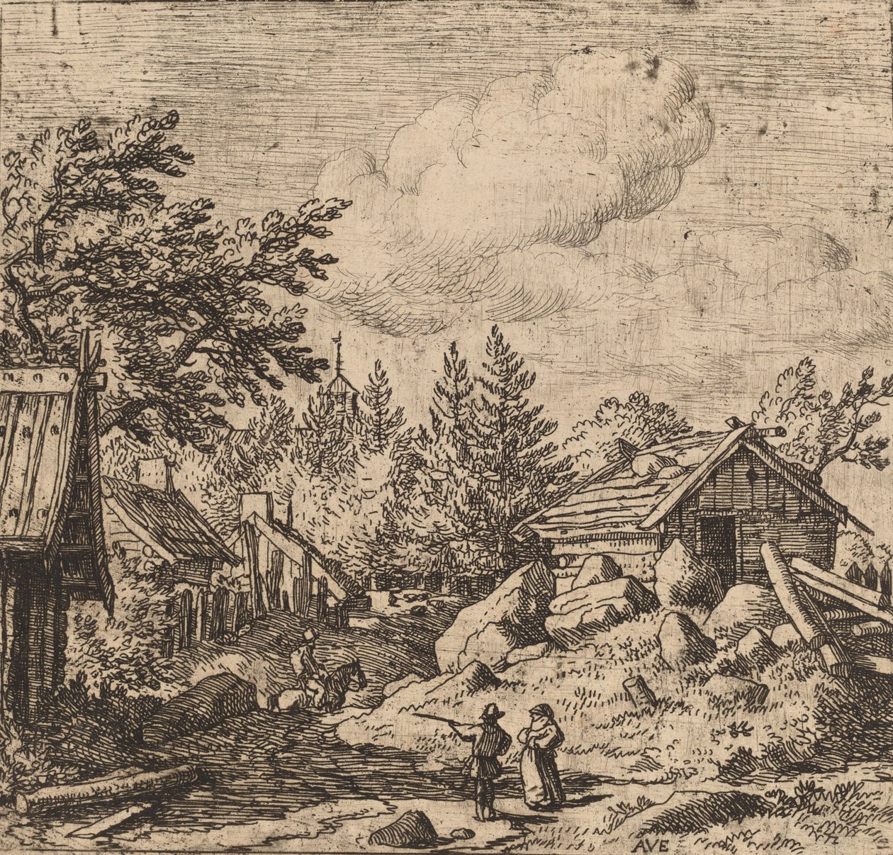 Hamlet op bergachtig terrein, waarschijnlijk ca. 1645-1656 door Allart van Everdingen