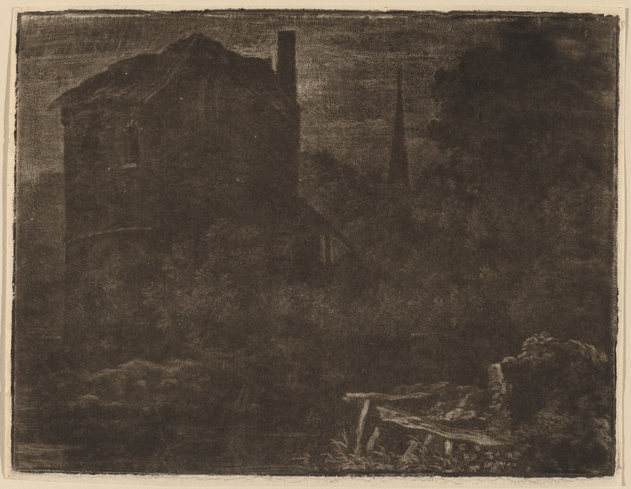 Nachtelijk Landschap met Huis en Kerkspits, waarschijnlijk ca. 1660 door Allart van Everdingen
