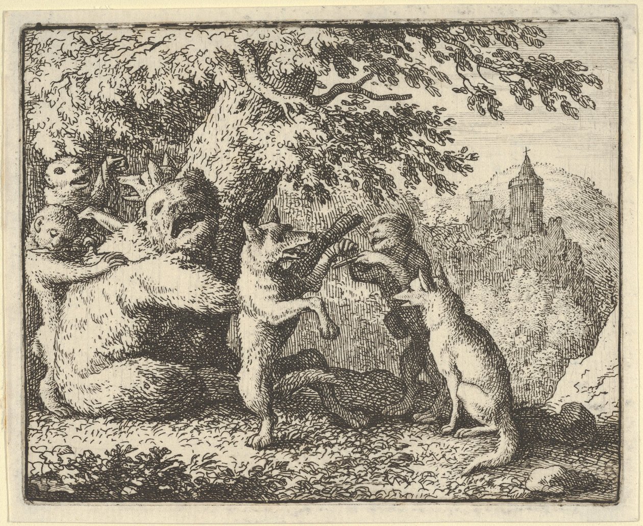 Op bevel van de leeuw wordt een stuk huid van de beer genomen, een stuk van de voorpoten..., 1650-75 door Allart van Everdingen