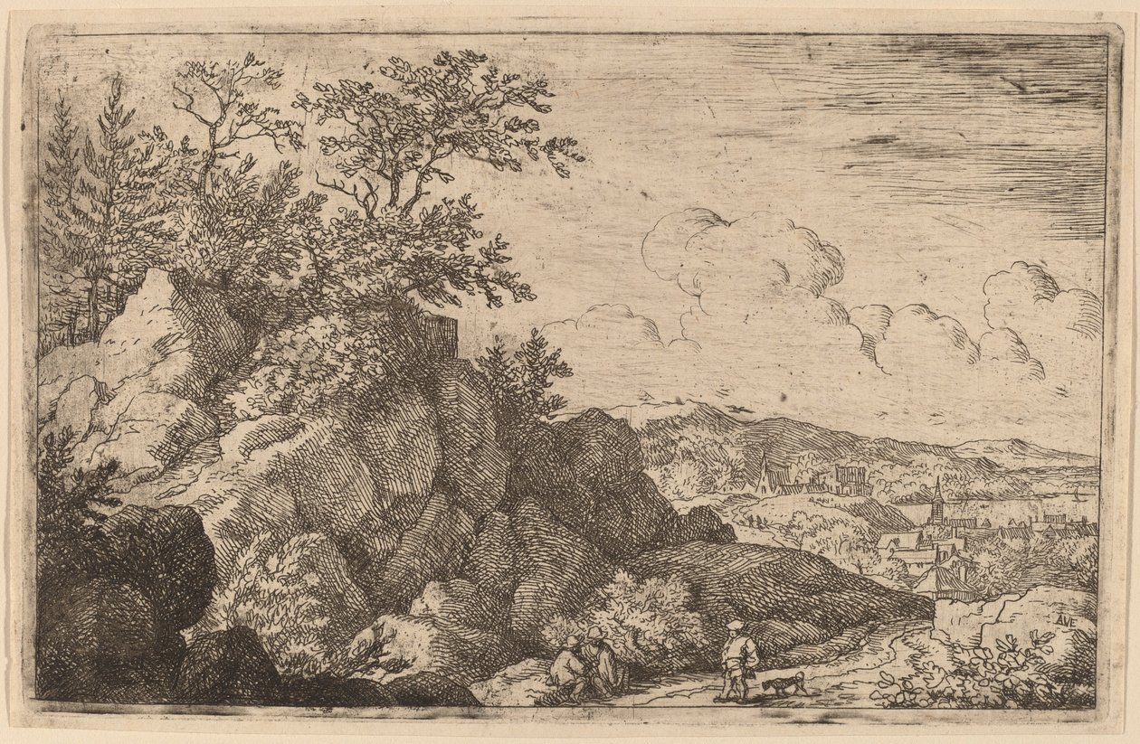Boer met zijn hond, waarschijnlijk ca. 1645-1656 door Allart van Everdingen