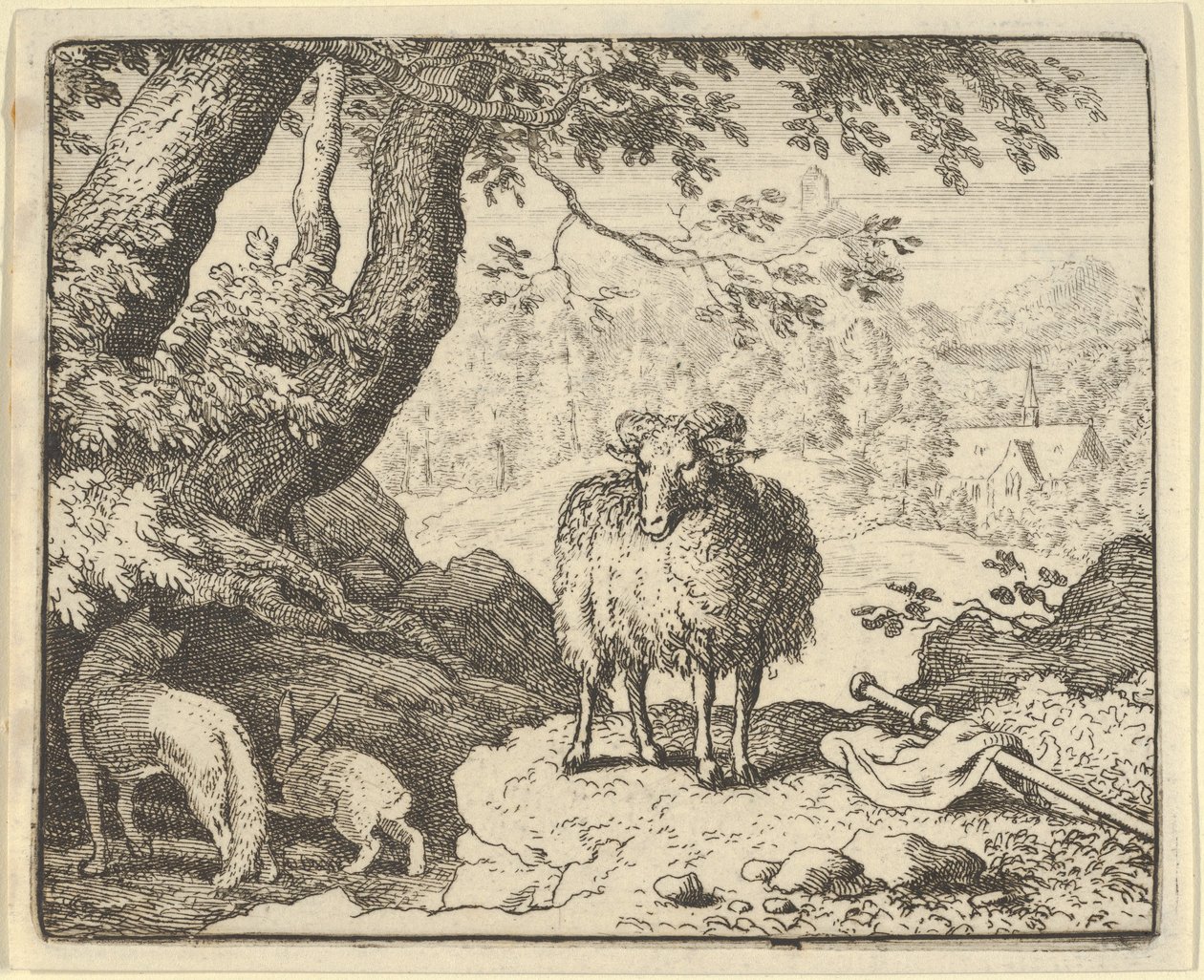 Renard overtuigt het konijn om zijn hol binnen te gaan en doodt hem, 1650-75 door Allart van Everdingen