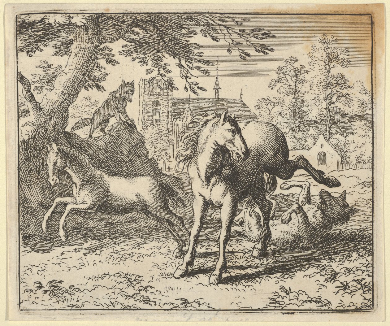Renard Gaat met de Das naar het Hof om de Woede van de Leeuw te Sussen, 1650-75 door Allart van Everdingen