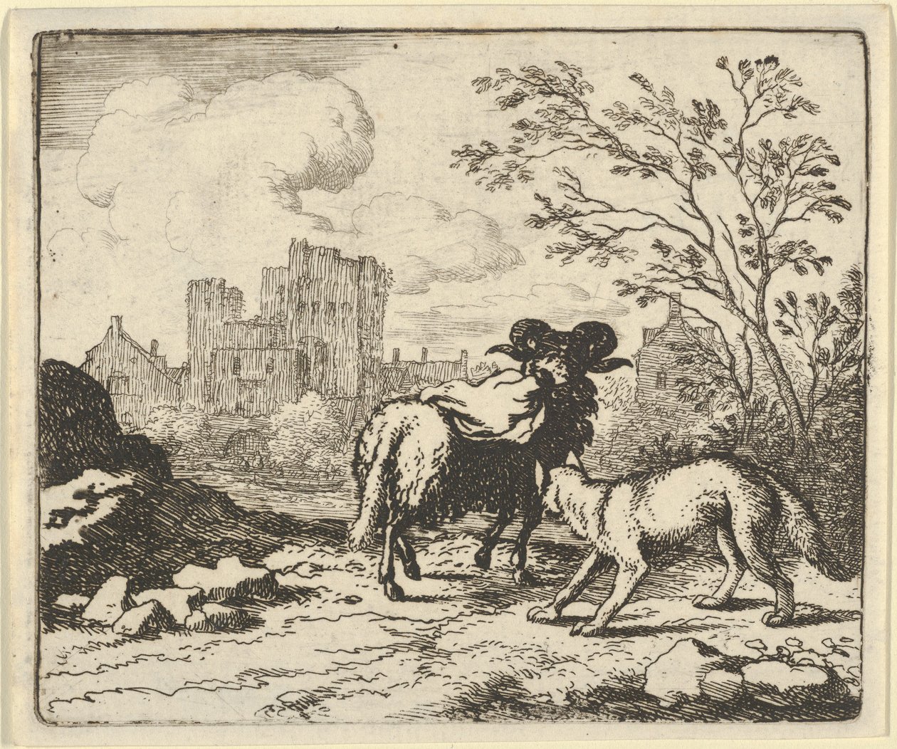 Renard Stuurt de Ram Terug naar de Leeuw met een Pakket Bevatten het Hoofd van het Konijn door Allart van Everdingen