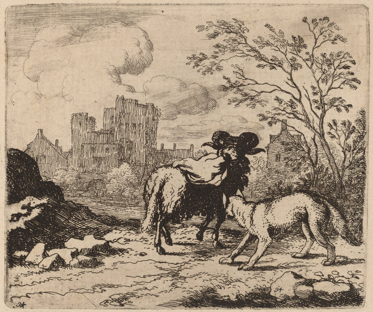 Reinaert Vraagt de Ram om een Document te Bezorgen, waarschijnlijk ca. 1645-1656 door Allart van Everdingen