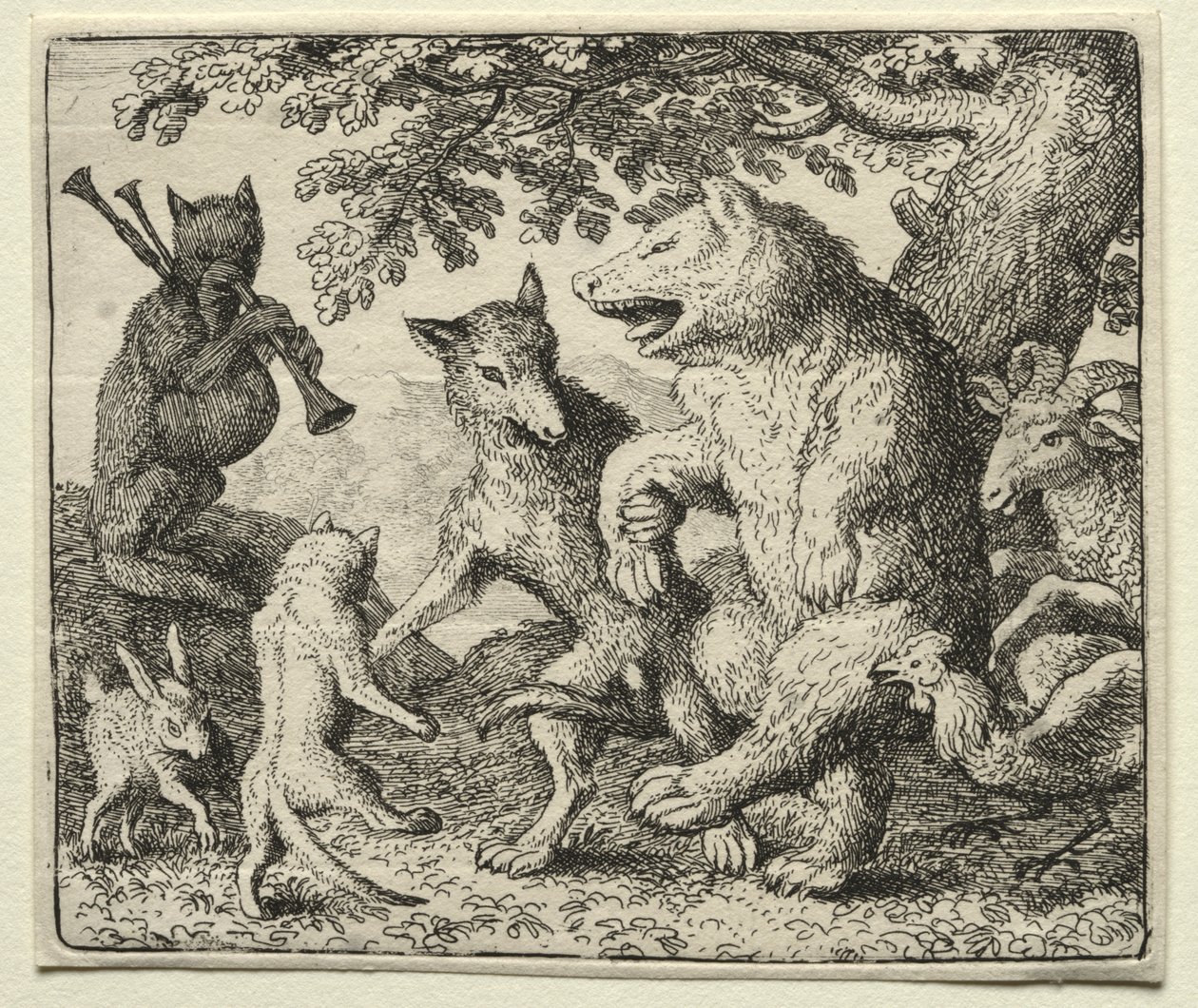 Reinaert de Vos: De Wolf en de Beer vieren hun vrijheid door Allart van Everdingen