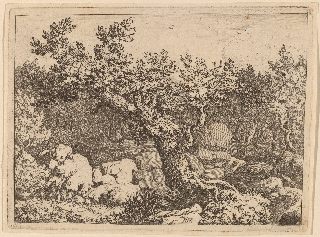 Jager bij een Grote Boom, waarschijnlijk ca. 1645-1656 door Allart van Everdingen