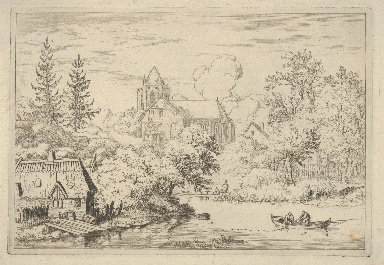 De vaten en planken aan de achterkant van de rivier, 17e eeuw door Allart van Everdingen