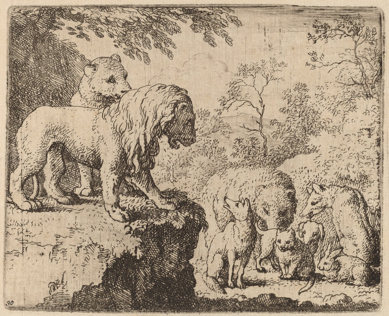 De Leeuw Vergeeft Reinaert voor de Andere Dieren, waarschijnlijk ca. 1645-1656 door Allart van Everdingen
