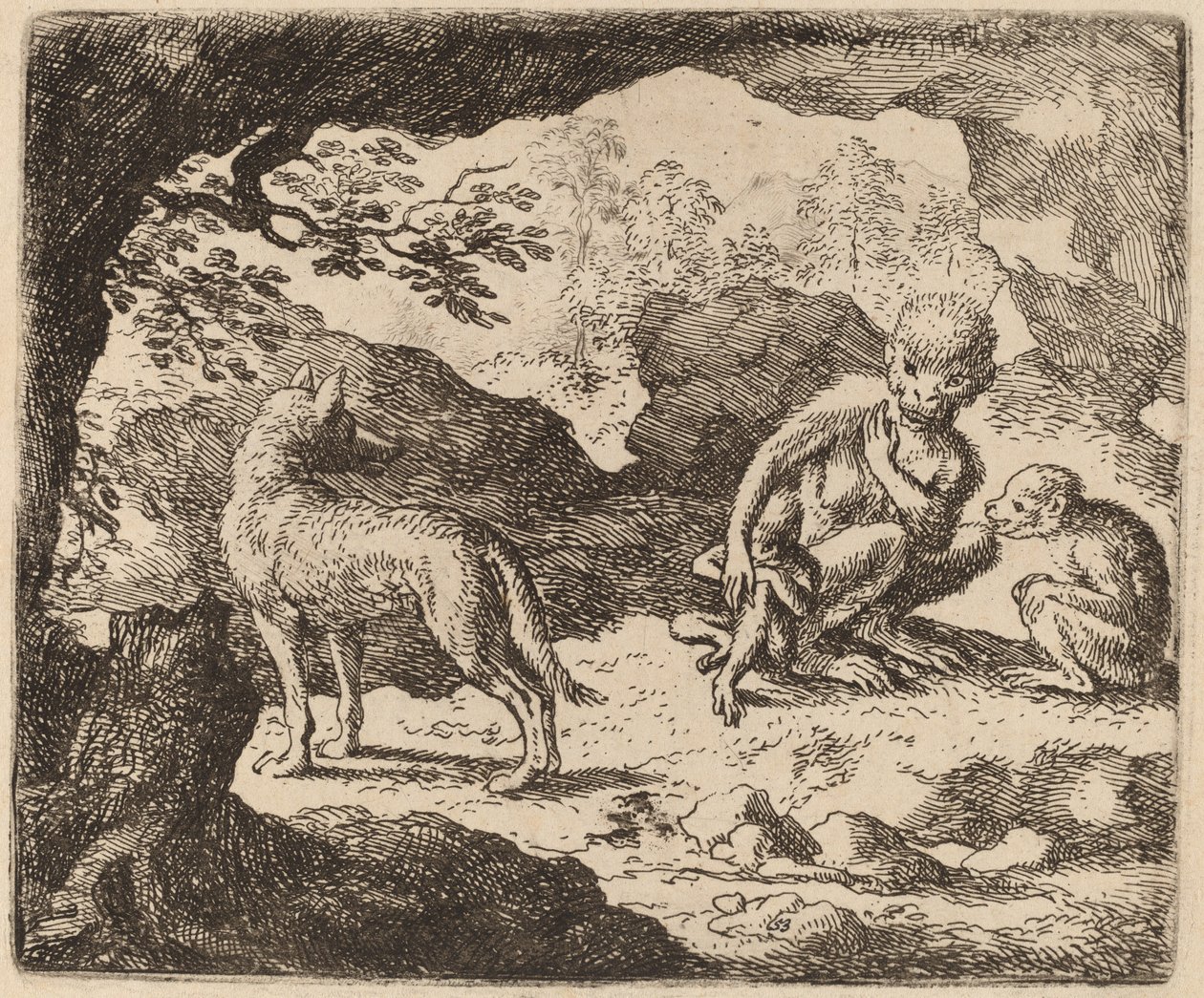 De Wolf en de Apen, waarschijnlijk ca. 1645-1656 door Allart van Everdingen