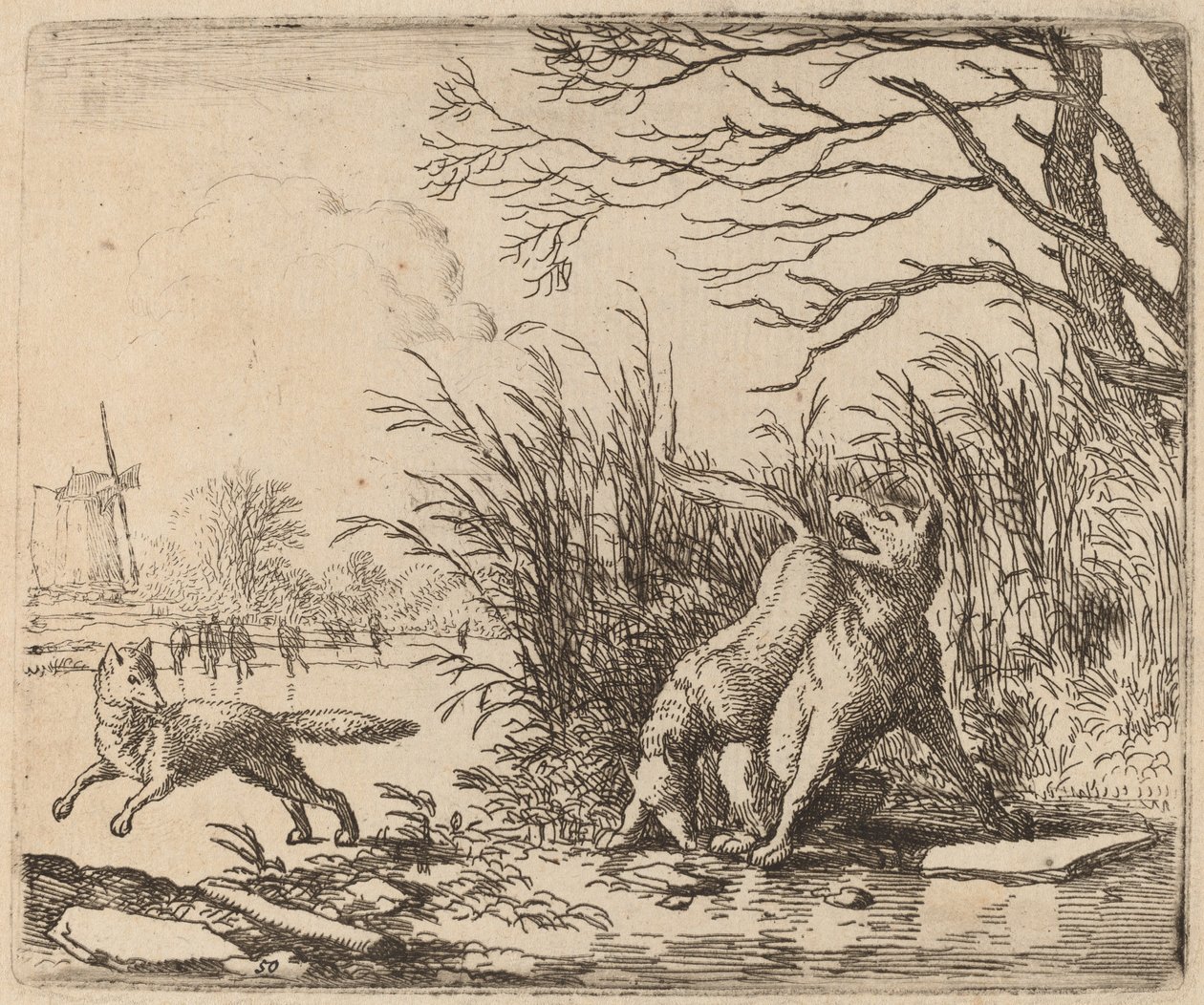 De wolven op het ijs, waarschijnlijk ca. 1645-1656 door Allart van Everdingen