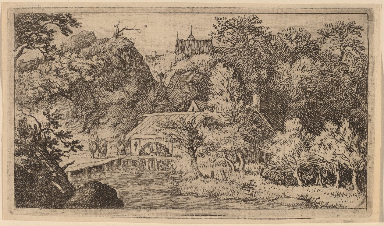 Watermolen aan de voet van een berg door Allart van Everdingen