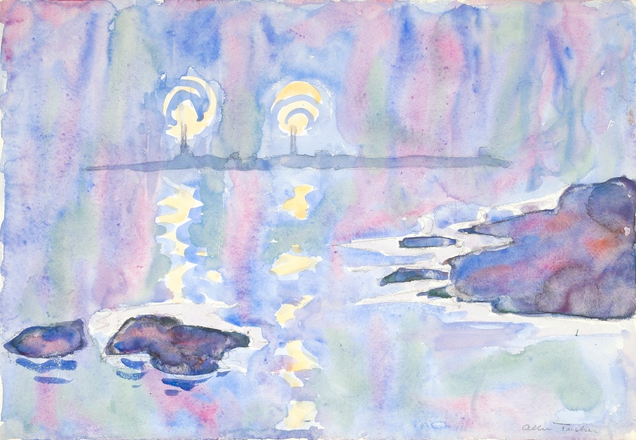 Aquarel nr. 73, Blauw en lavendel door Allen Tucker