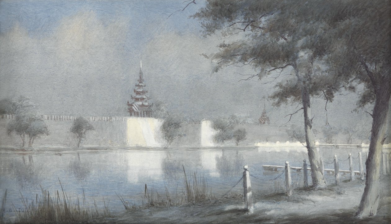 De gracht bij Mandalay bij maanlicht, 1924 door Alma Claude Burlton Cull