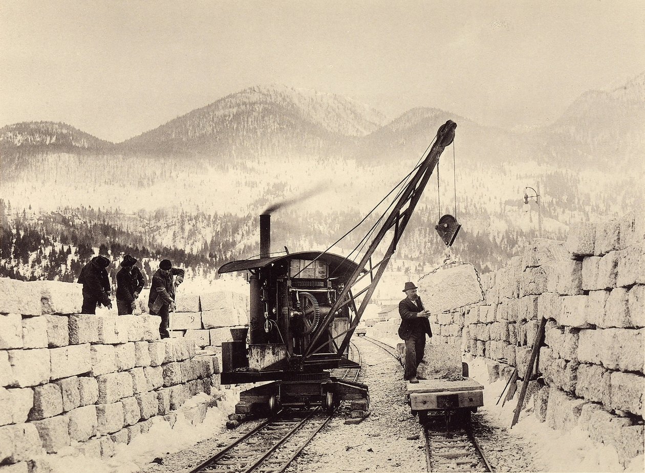 Bouw van Worcheiner Tunnels, begonnen in 1897. foto 1905 door Alois Beer