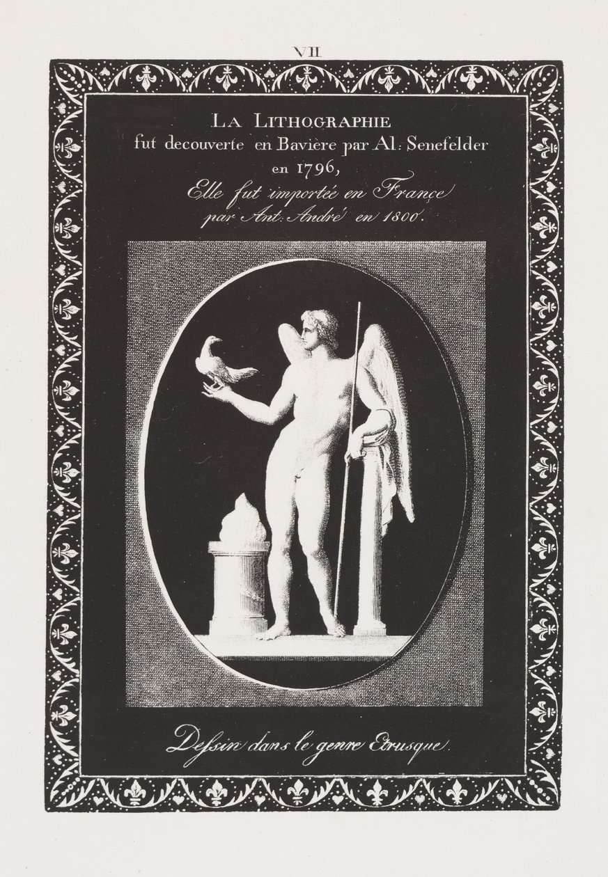 Kunst van de Lithografie: Toewijdingsblad, Plaat VII door Alois Senefelder