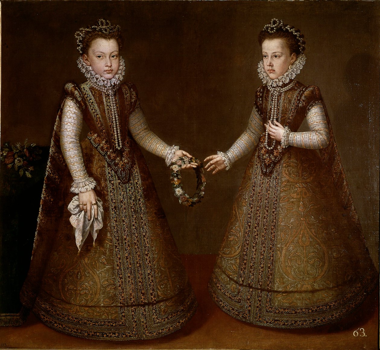 Portret van Isabella en Catherine, dochters van koning Filips II (1527-1598) van Spanje. Schilderij door Alonso Sanchez-Coello (circa 1531-1588) 1570 rond Madrid, Prado Museum door Alonso Sánchez Coello