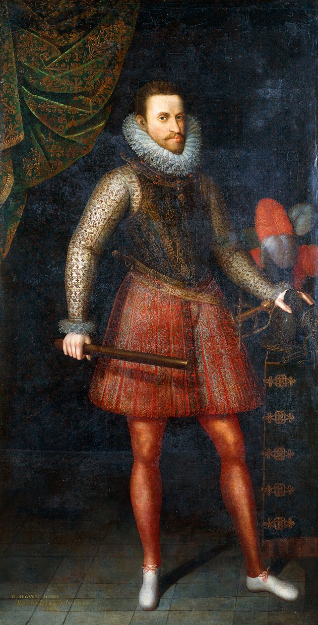 Portret van Aartshertog Albert, staand in volle lengte met een staf, 1593 door Alonso Sánchez Coello