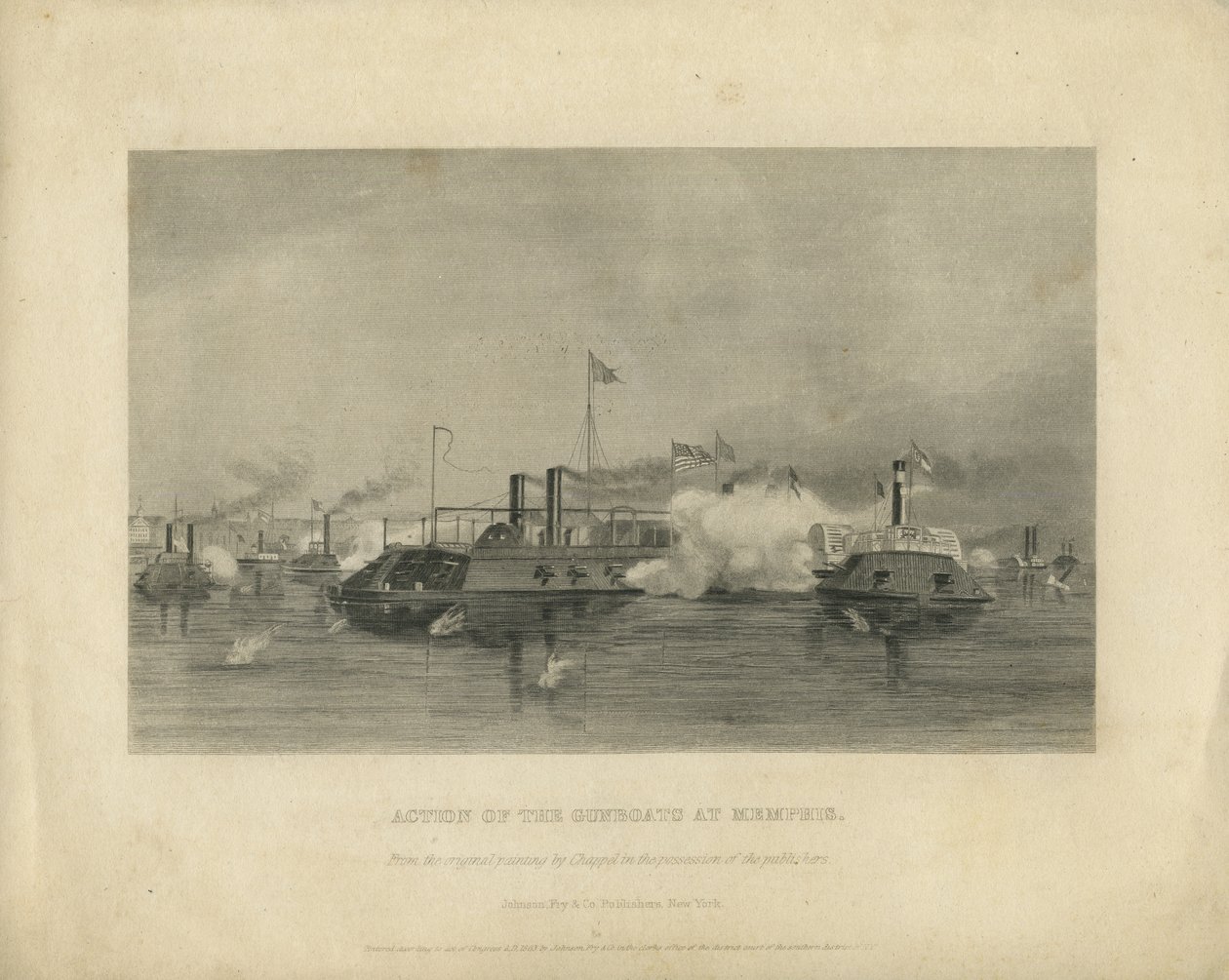 Actie van de Kanonneerboten bij Memphis, c.1865 door Alonzo Chappel