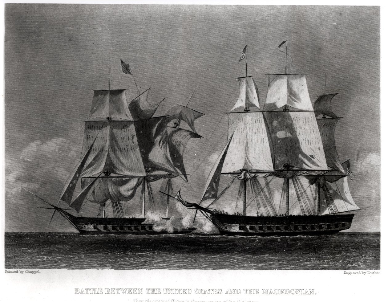 Slag tussen de Verenigde Staten en de Macedoniër, 30 oktober 1812, gegraveerd door Duthie door Alonzo Chappel
