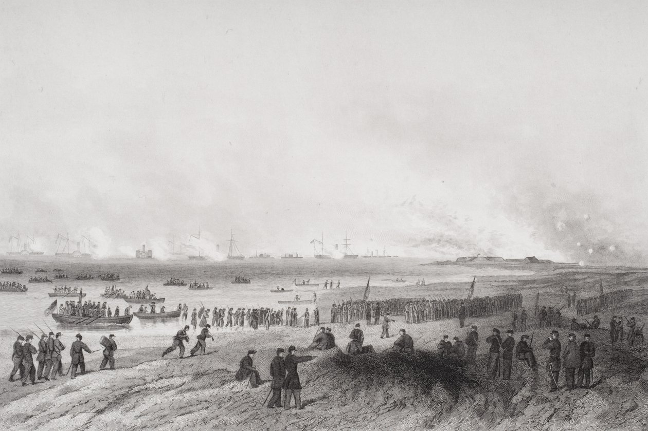 Landing van de troepen tijdens het bombardement van Fort Fisher, North Carolina 1864 door Alonzo Chappel