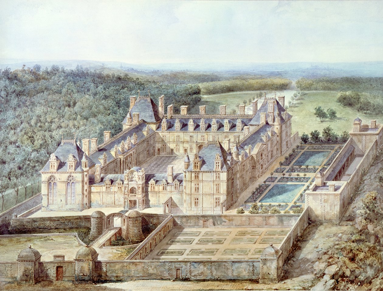 Uitzicht op het kasteel van Ecouen door Alphonse Lejeune