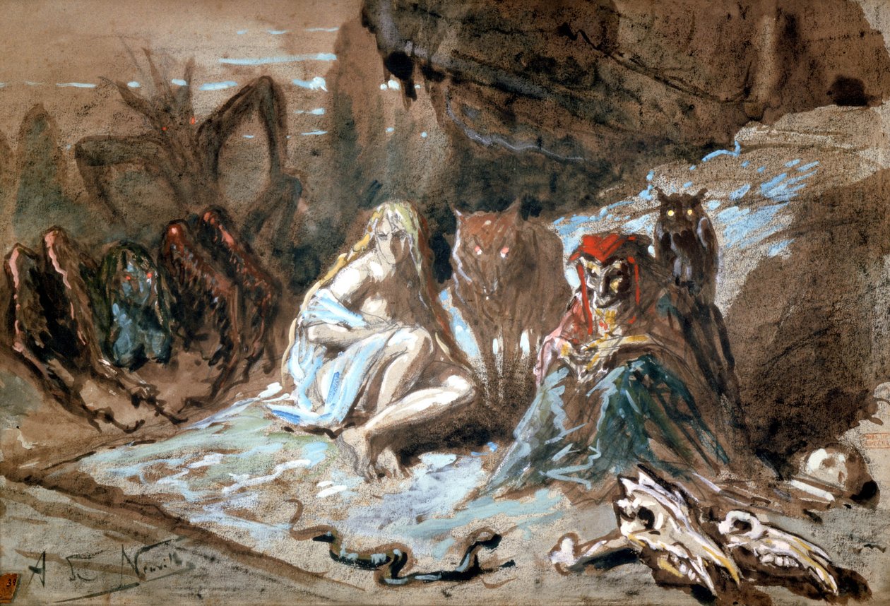 Heksen en wolven, illustratie voor De verdoemenis van Faust door Berlioz door Alphonse Marie de Neuville