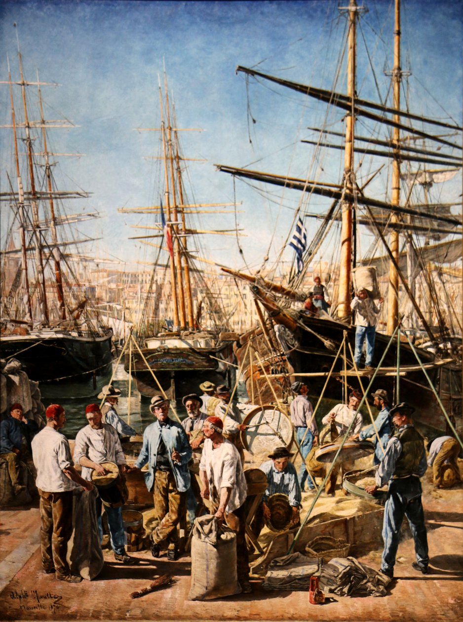 Het lossen van graan in Marseille door Alphonse Moutte
