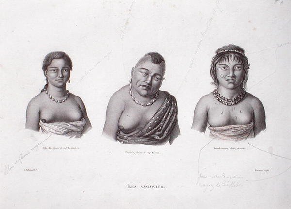 Vrouwen van de Hawaiiaanse hoofden van de Sandwich-eilanden, c.1824 door Alphonse (after) Pellion