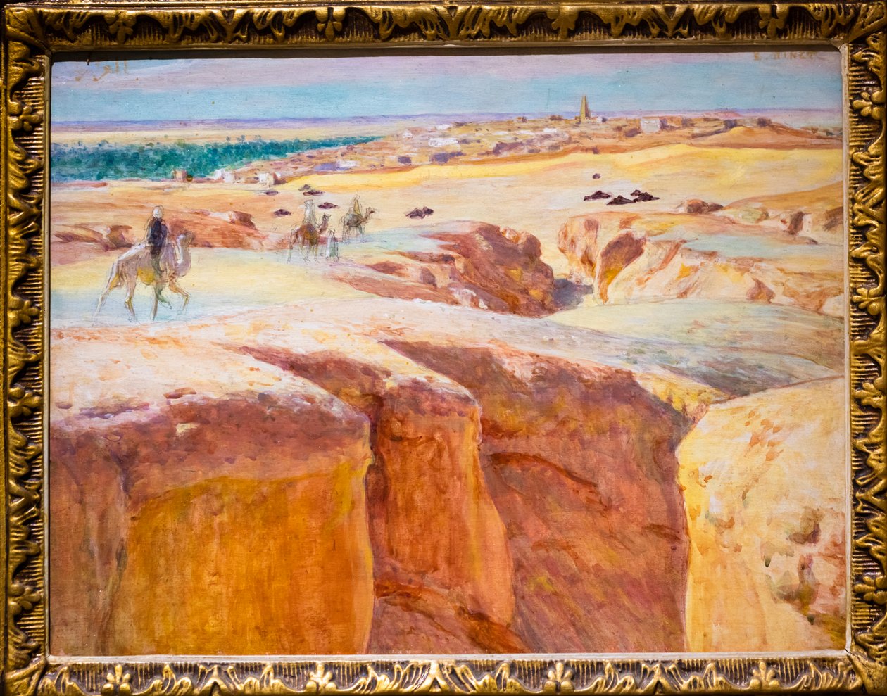 Caravan bij El Grara, bij Ghardaïa (olieverf op paneel) door Alphonse Etienne Dinet