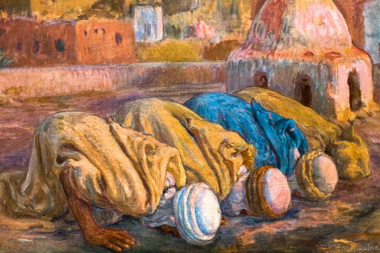 Gebed op een terras in Bou-Saada of Es-Sojoud (olieverf op doek) door Alphonse Etienne Dinet