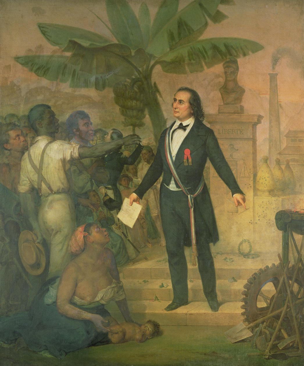 Joseph Napoleon Sebastien Sarda Garriga (1808-77) met het emancipatiebesluit op La Reunion door Alphonse Garreau