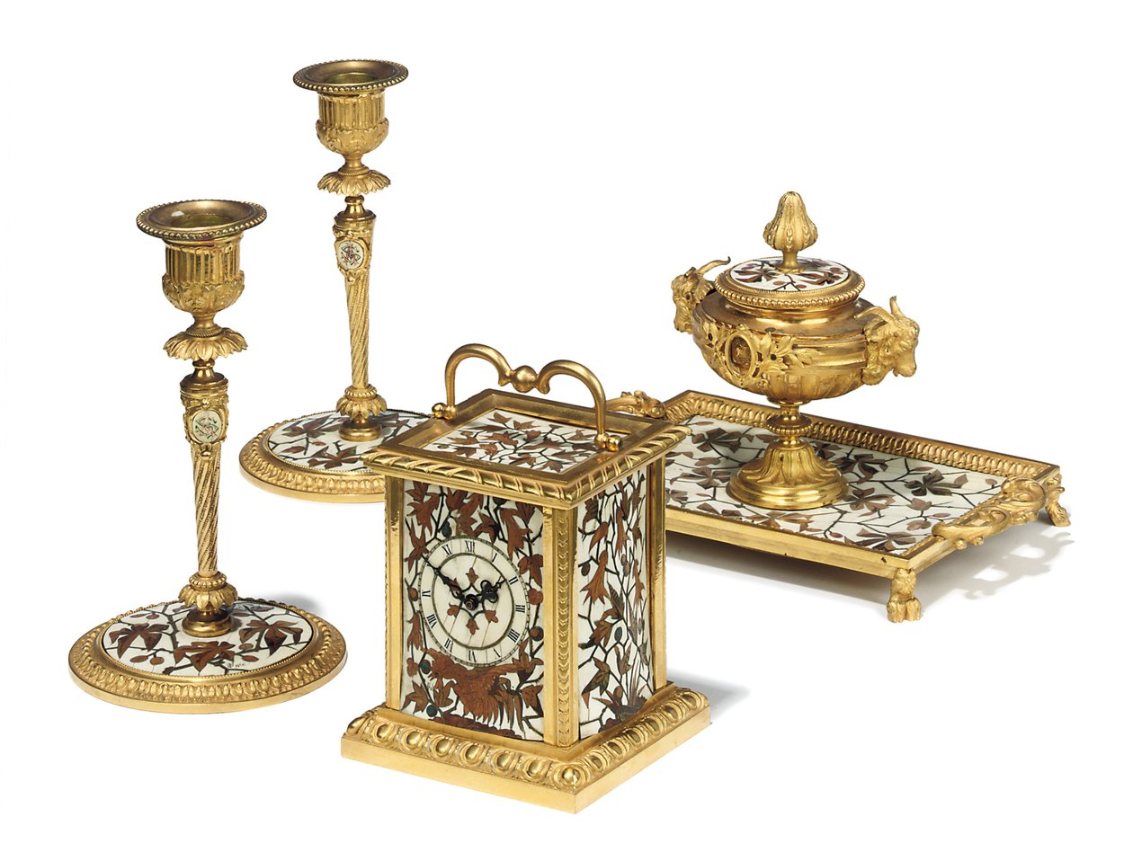 Napoleon III vierdelige bureauset, marqueterie door Duvinage en Harinckouk, c.1877 door Alphonse-Gustave Giroux