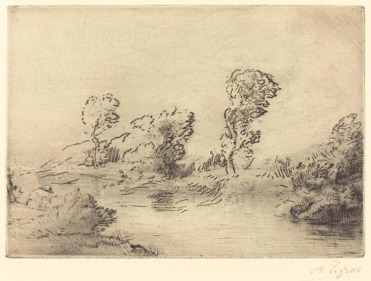 Oevers van de Marne (Bord de la Marne) door Alphonse Legros