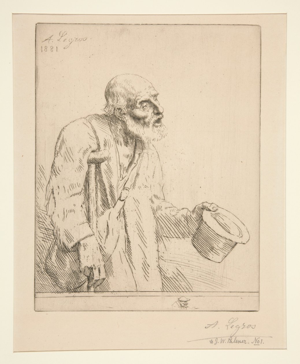 Bedelaar met krukken door Alphonse Legros